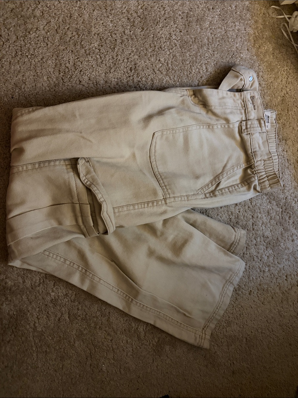 Women's Beige Cargo Pants - Elastic Waist
